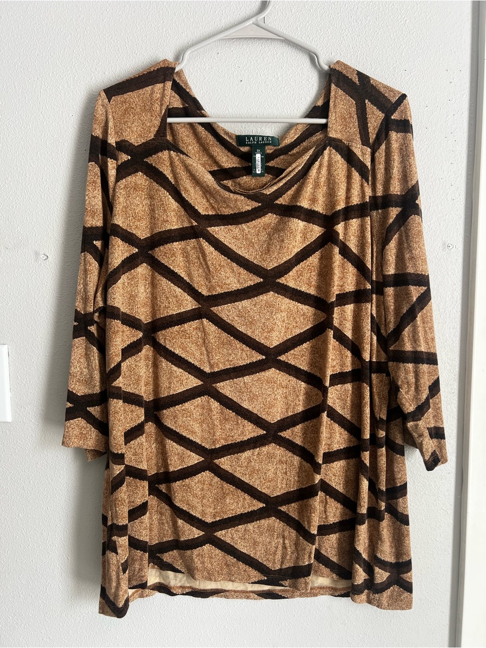 Ralph Lauren Brown & Dark Brown Geometric Long Sleeve Top